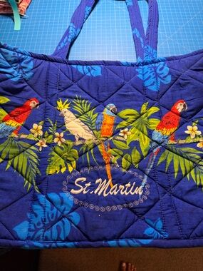 Tropical Parrot Quilted Hobo Tote - Blue